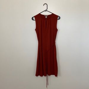 Size S sleeveless pencil dress with waist tie from H&M. Burnt orange color.